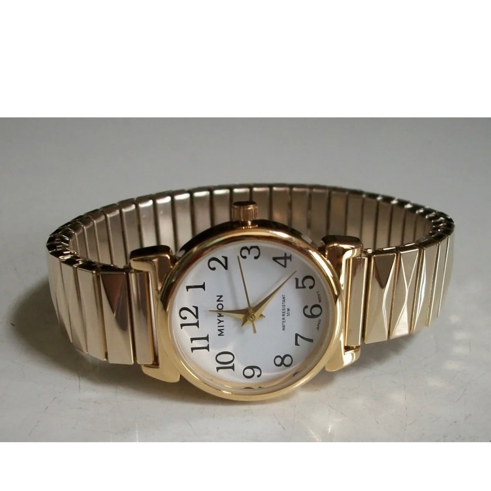 Women's MIYKON Number Dial Casual Stretch Band Gold Finish Fashion Watch